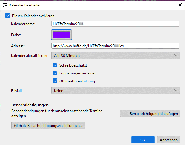 Setup Calender Adress